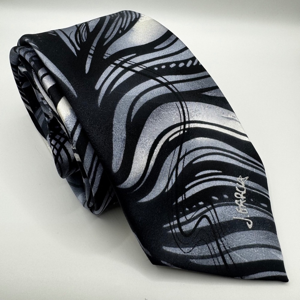 J. Garcia Riptide Silk Tie Mens Black Grey Abstract Collectors Grateful Dead